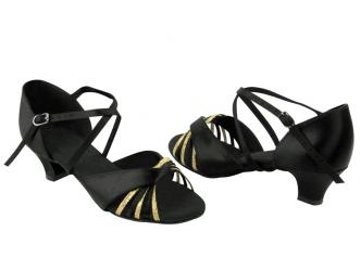 dansschoenen goud zwart satijn  
